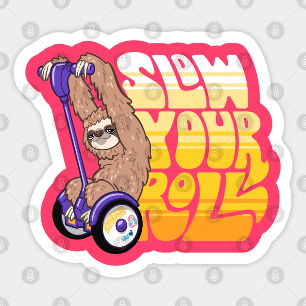 Slow Your Roll ~ Sloth on a Hoverboard Scooter Sticker by CTKR Studio